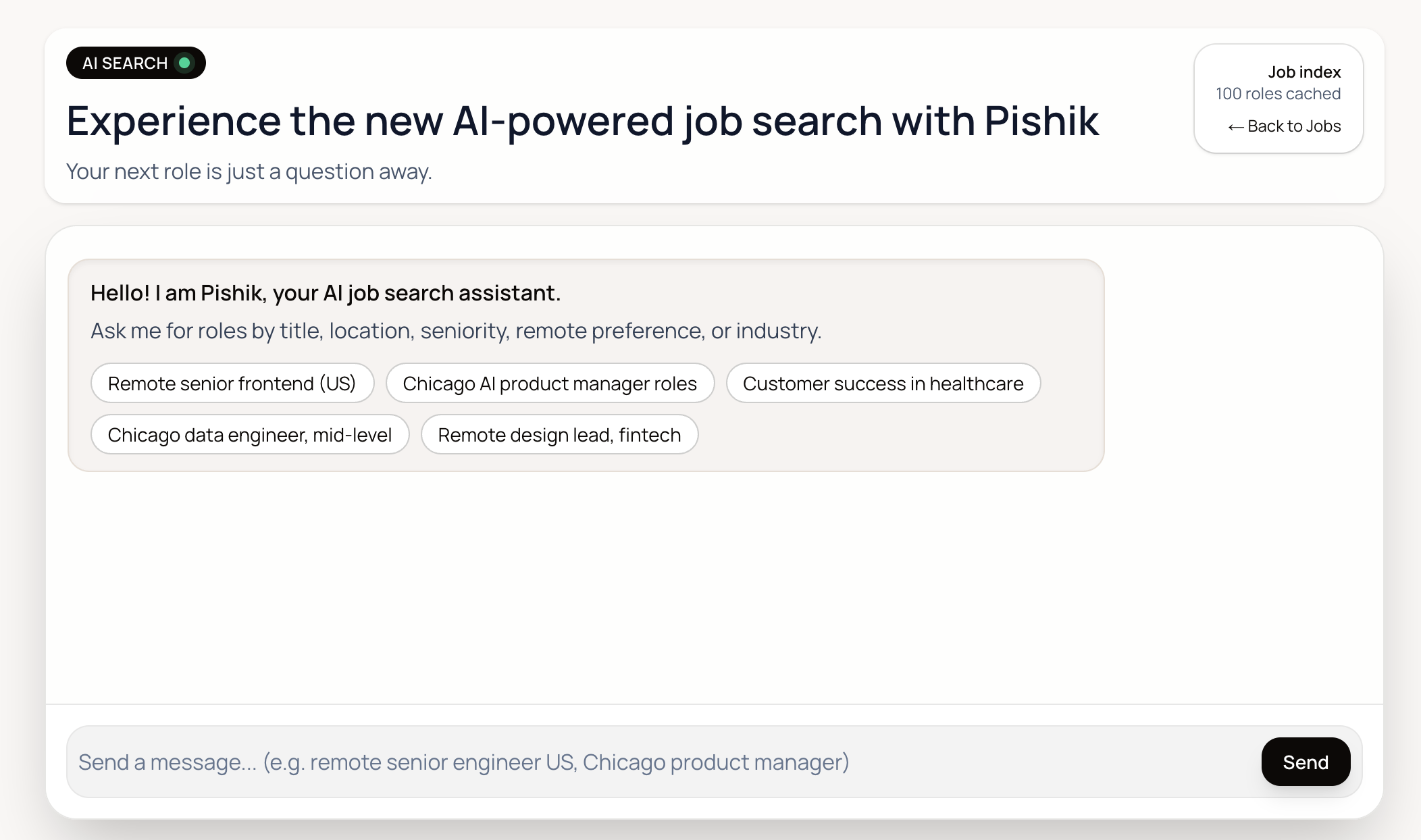 AI Search interface with intelligent job matching